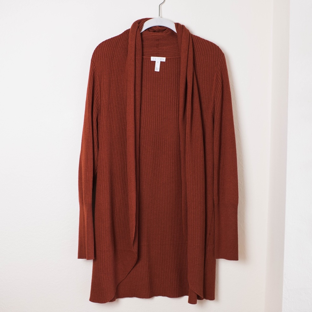 Leith Burnt Orange Ribbed Shawl Cocoon Sweater